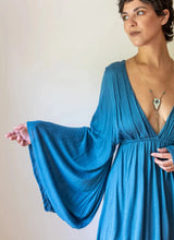 Bell Sleeve Goddess Dress Short in Slate Blue