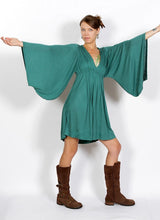 Bell Sleeve Goddess Boho Dress in Teal Green