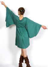 Bell Sleeve Goddess Boho Dress in Teal Green
