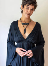 Bell Sleeve Goddess Boho Mini Dress in Black