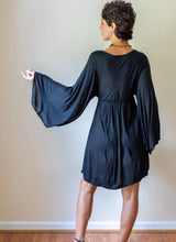 Bell Sleeve Goddess Boho Mini Dress in Black