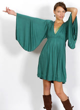 Bell Sleeve Goddess Boho Dress in Teal Green
