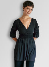 Goddess Sleeve Ruched Empire Waist Top in Cream white