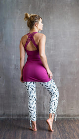 Extra Long Eggplant Woven Back Yoga Tank Top with Built-In Bra | Cotton Lycra Athletic Clothing