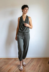 Women's One-piece Cowl Neck Halter Top Backless Yoga Jumpsuit / Romper / Onesie in Black