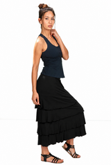 Lydia Long Ruffle Maxi Skirt In Black