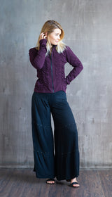 Mrs. Peacock Ruched Zip Front Jacket Indigo