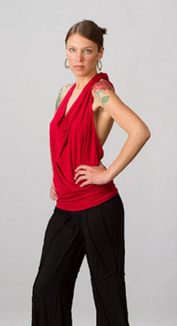 Cowl Front Backless Halter Top in White/Cream