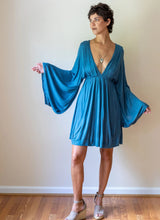 Slate Blue Bell Sleeve Dress: Boho Goddess Party Fairy Festival