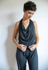 Women's One-piece Cowl Neck Halter Top Backless Yoga Jumpsuit / Romper / Onesie in Black