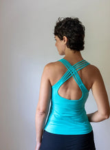 Faith Strappy Yoga Tank Top with Built in Bra in Black