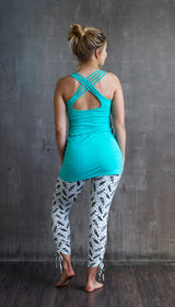Extra Long Eggplant Woven Back Yoga Tank Top with Built-In Bra | Cotton Lycra Athletic Clothing