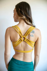Shanti Criss Cross Back Yoga Sports Bra in Yellow Mustard