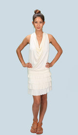 Cowl Front Backless Halter Top in White/Cream