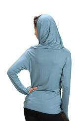 Cowl Neck Hoodie Shirt with Thumbholes in Ocean