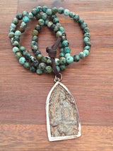 Antique Thai Buddha African Turquoise Mala Prayer Beads Bracelet