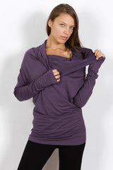 Star Cowl Neck Hoodie Shirt with Thumbholes in Amethyst