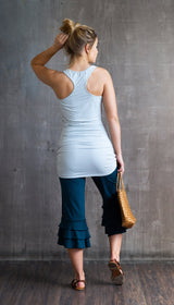 Ruffle Bloomer Capri, Flared Leg Yoga Pants in Dark Teal