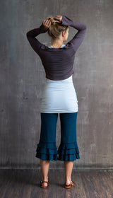 Ruffle Bloomer Capri, Flared Leg Yoga Pants in Dark Teal