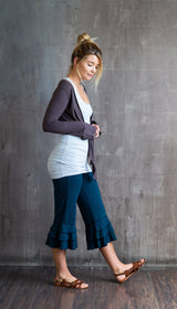 Ruffle Bloomer Capri, Flared Leg Yoga Pants in Dark Teal
