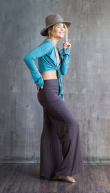 Wide-leg Palazzo, Yoga Pants with Boot Cut and Miniskirt in Mocha Brown