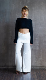 Straight Leg Palazzo Yoga Pants with Miniskirt in White