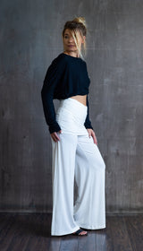 Straight Leg Palazzo Yoga Pants with Miniskirt in White