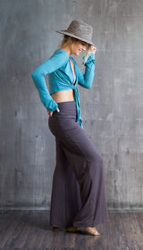 Wide-leg Palazzo, Yoga Pants with Boot Cut and Miniskirt in Mocha Brown
