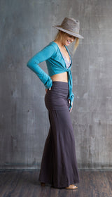 Wide-leg Palazzo, Yoga Pants with Boot Cut and Miniskirt in Mocha Brown