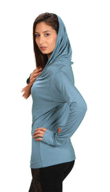 Cowl Neck Hoodie Shirt with Thumbholes in Ocean