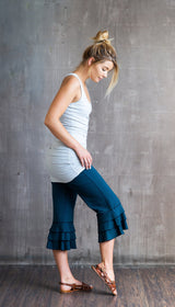 Ruffle Bloomer Capri, Flared Leg Yoga Pants in Dark Teal