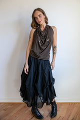 Cowl Front Backless Halter Top in Mocha Boho Brown Drape Blouse