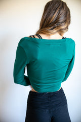 Jasper Green Ballet Wrap Top: Yoga Jacket, Tie Front Blouse