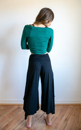Ruched Waist Wide Leg Pants – Boho Flare, Sustainable Stretch Dance Trousers