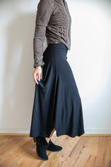 Paris Wide Leg Gaucho Pants, Flared Leg Culottes with Fold Over Waistband in Black