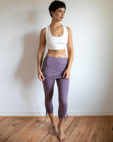 Ruched, Cinched Yoga Leggings with Mini Skirt in Amethyst