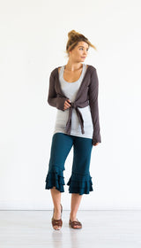 Ruffle Bloomer Capri, Flared Leg Yoga Pants in Dark Teal
