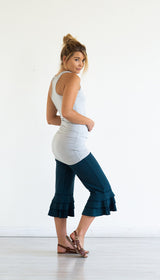 Ruffle Bloomer Capri, Flared Leg Yoga Pants in Dark Teal