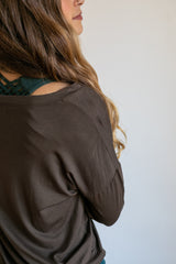 Coconut Button Down Front Sleeve Top in Mocha
