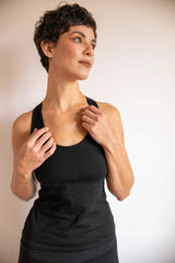 Faith Strappy Woven Back Long Tank Top in Dark Teal