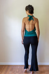 Cowl Front Backless Halter Top in Jasper Green Boho Drape Blouse