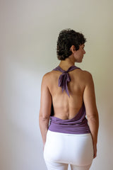 Cowl Front Backless Halter Top in Amethyst Lavender Drape Blouse