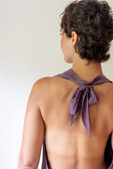 Cowl Front Backless Halter Top in Amethyst Lavender Drape Blouse