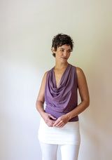 Cowl Front Backless Halter Top in Amethyst Lavender Drape Blouse