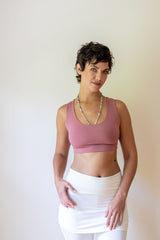 Shanti Criss Cross Back Yoga Bra Tank Top in Pink Canyon Rose