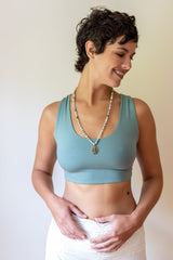 Shanti Criss Cross Back Yoga Bra | Crop Top | Tank Top in Sage Green