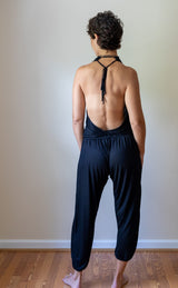Women's One-piece Cowl Neck Halter Top Backless Yoga Jumpsuit / Romper / Onesie in Black