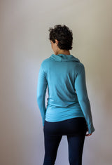 Star Cowl Neck Hoodie Shirt with Thumbholes in Aqua