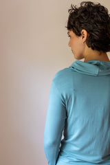 Star Cowl Neck Hoodie Shirt with Thumbholes in Aqua