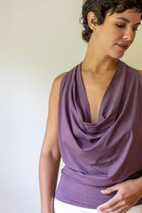 Cowl Front Backless Halter Top in Amethyst Lavender Drape Blouse